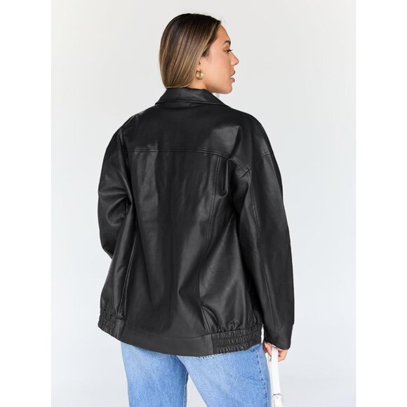 Womens Leather Jackets Oversized Faux Motorcycle Plus Size Moto Biker Coat Fall - Picture 4 of 5